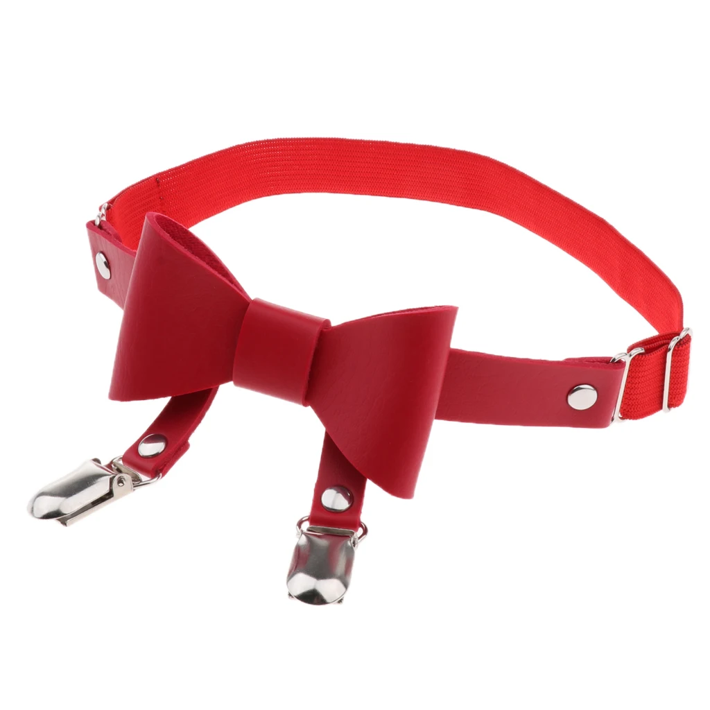 Sexy Women Bowknot Leg Garter Belt Anti-Slip Clips Elastic Punk Leg Harness Thigh Ring Leather Garter Belt Suspender Strap