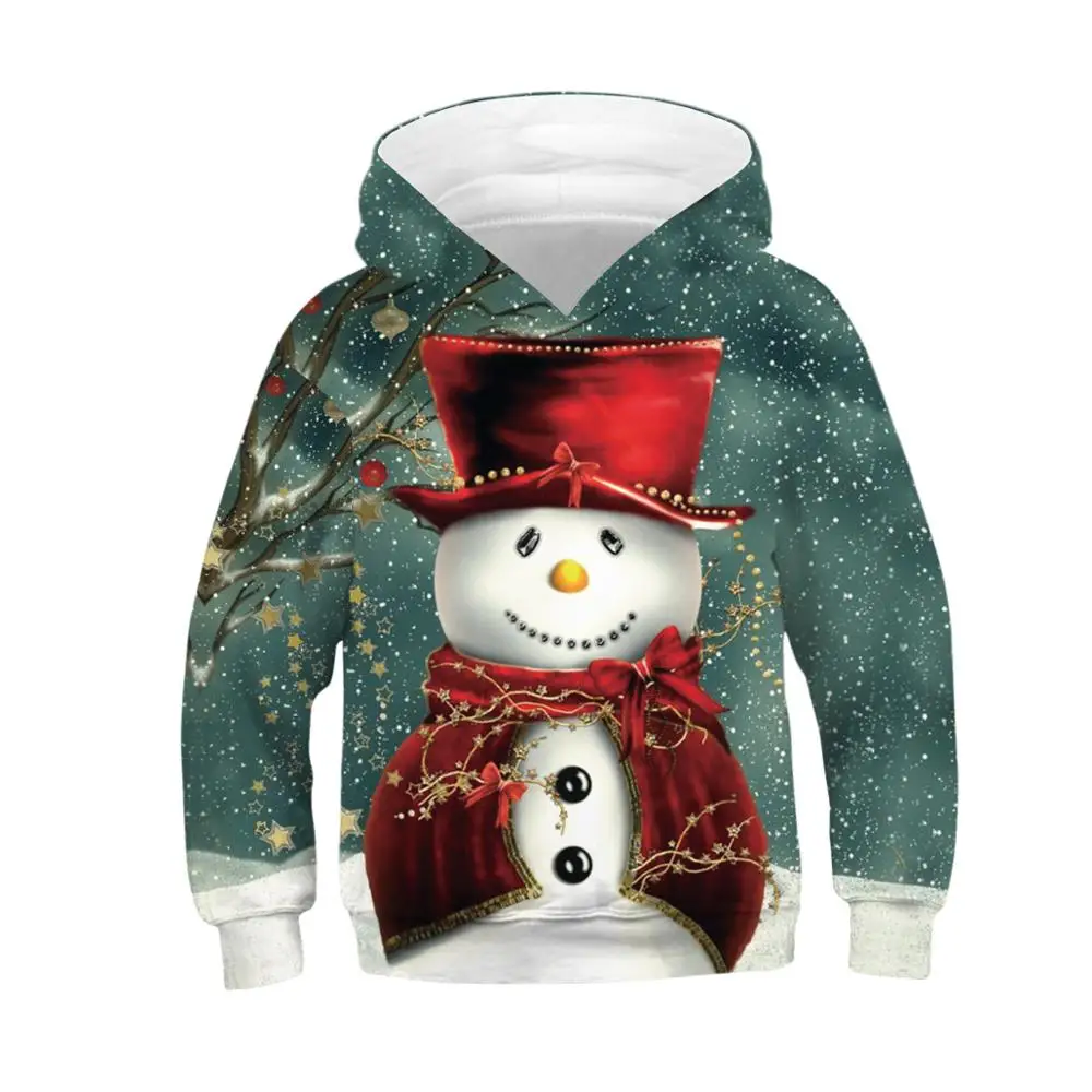 Kids Christmas Hoodies Cartoon 3D Print Santa Claus Snowman Boys Girls Hoody Sweatshirt for Children Hoodie Pullover Coat - Цвет: Зеленый