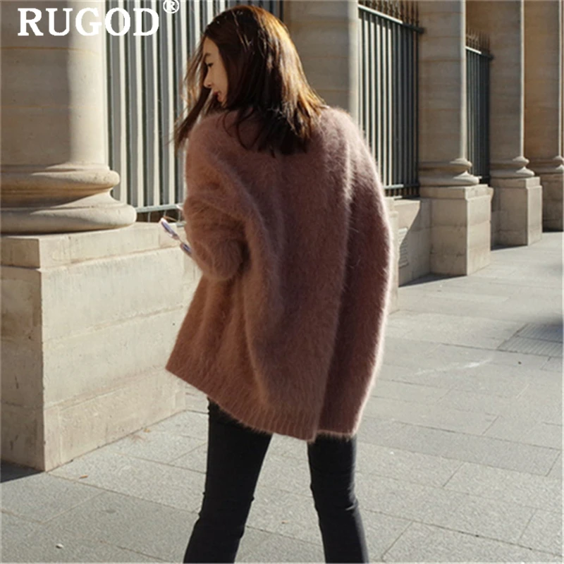 RUGOD Корейский зимний теплый кардиган для женщин Элегантный Кашемир мягкий длинный рукав теплое пальто Винтаж утолщаются свободные женские вещи