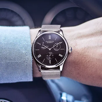 Parnis-reloj automático de acero para hombre, reloj mecánico con calendario, marca de lujo, 2020