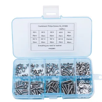 

320Pcs/set M3 DIN965 ISO7046 GB819 304 Stainless Steel Machine Screws Flat Head KM Screw Kit