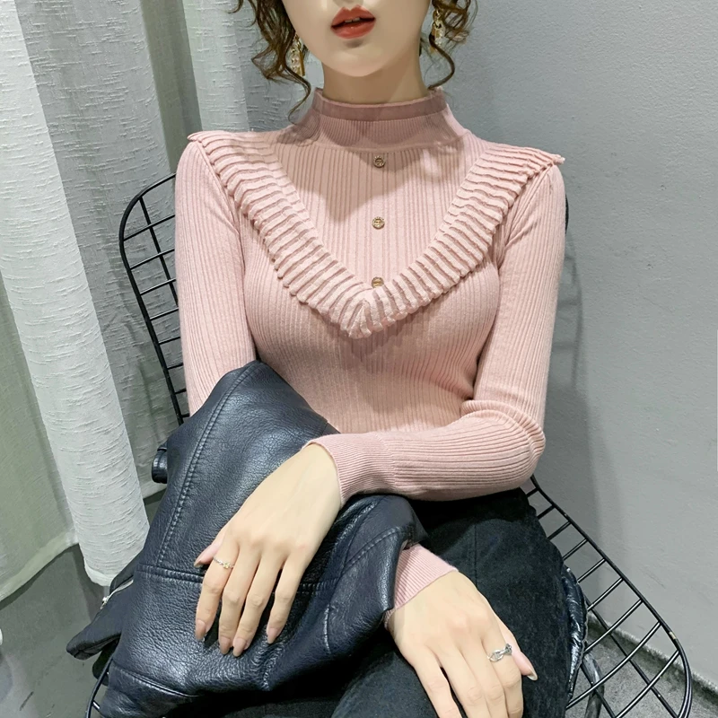 

Room 215262, row 4, No. 1 middle] real shooting lace flounced half high neck knitted bottoming shirt [2000] 34