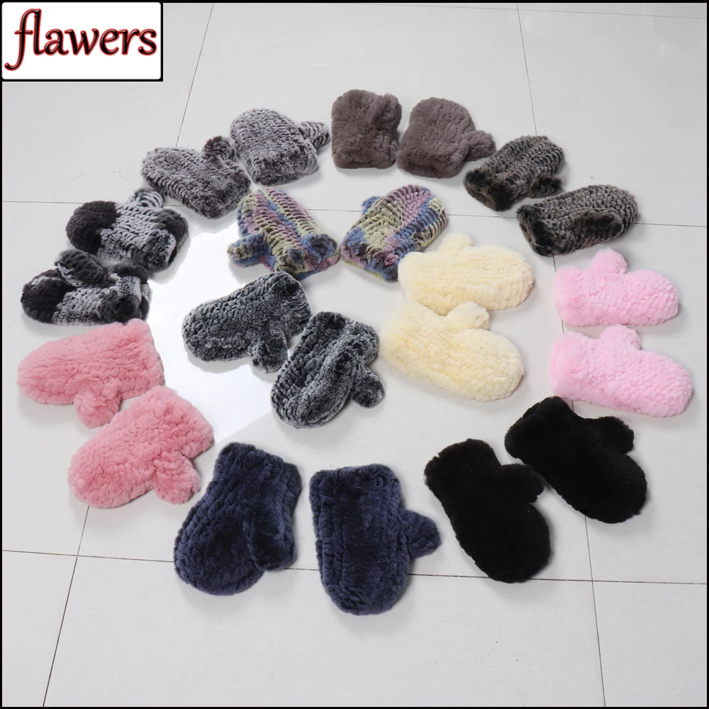

Hot Sale Lady Natural Real Rex Rabbit Fur Gloves Winter Knitted Genuine Rex Rabbit Fur Mittens Women Warm Rex Rabbit Fur Gloves