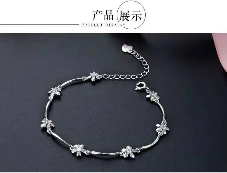 Hot sales s925 sterling silver minimalist inlaid zircon flower bracelet for ladies