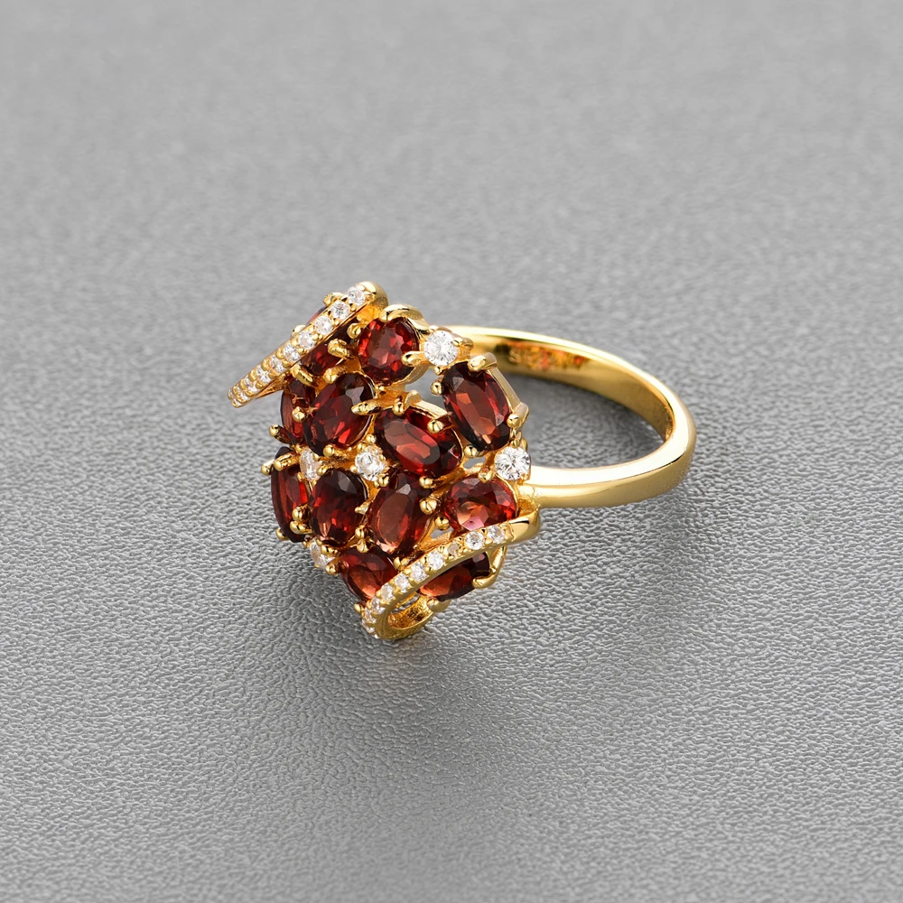 Najtaniej Fine jewelry naturalny granat biżuteria ustaw 925 sterling silver żółty kolor pierścień i kolczyki mały kwiat projekt tbj promocja