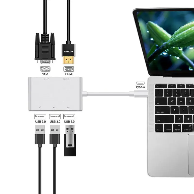ABKT-USB C к HDMI VGA 2K 4K адаптер, type C к HDMI VGA 3 USB3.0 концентратор, портативный конвертер адаптер для MacBook Pro/samsung G