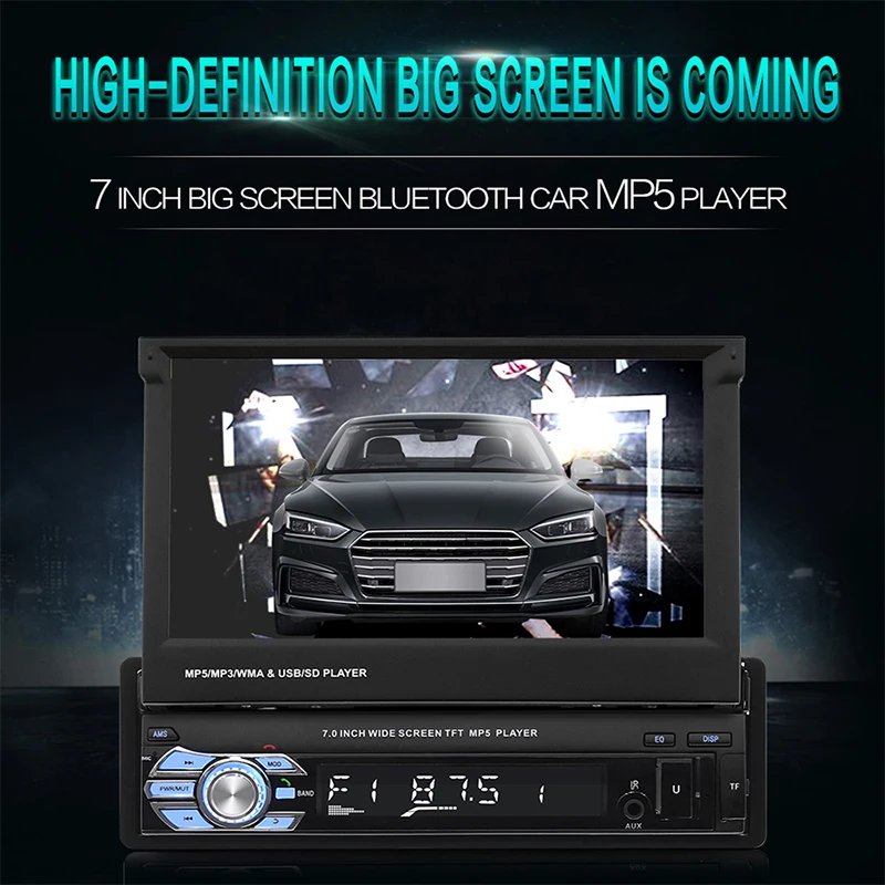 

Vehemo Auto MP5 Player Bluetooth FM/USB/AUX Generic Durable 7 Inch Retractable Screen Car Electronics