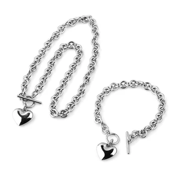 

Conjunto de joyas de acero inoxidable para mujer, collar en forma de corazón, pulsera, conjunto de joyas para damas de moda