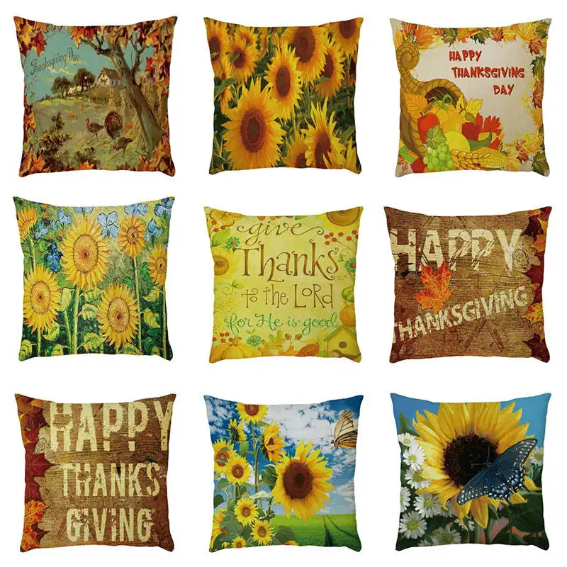 Sunflower Butterfly Pillow Case Thanksgiving Day Festival Covers Cotton Linen Home Sofa Waist Cushion Cover Room Decor | Дом и сад