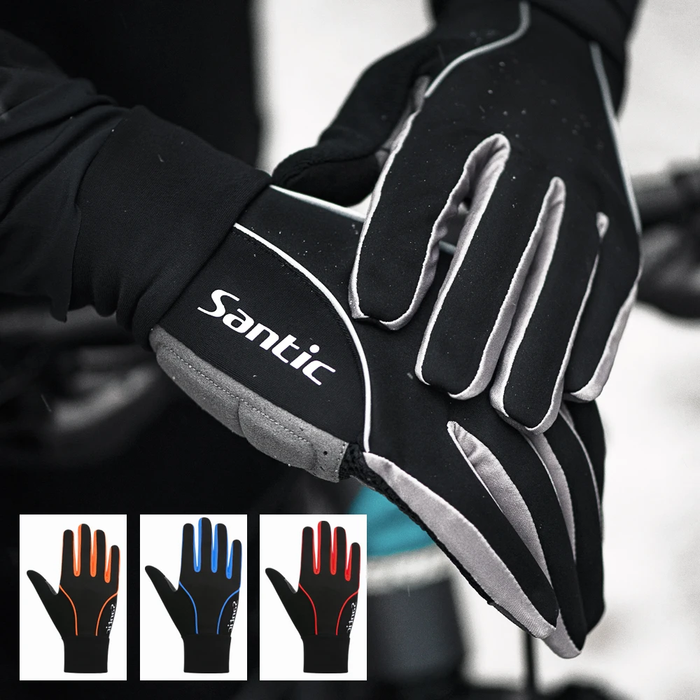 Cycling Gloves Santic Men's Full Finger Gloves Winter Thermal Fleece Warmer Cycling Gloves Windproof Male Motorcycle MTB Bike K9M9134