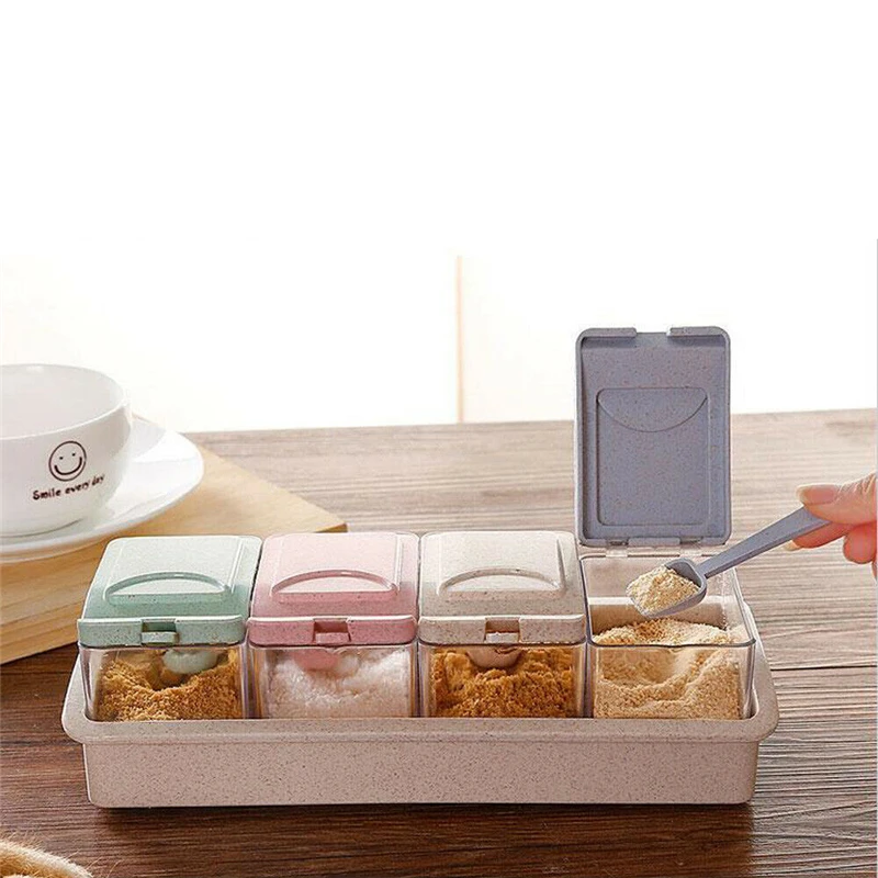 Spice Seasoning Storage Box Container Set Sugar Container With 4 Serving Spoons Seasoning Bottle Container Kitchen Food Boxes