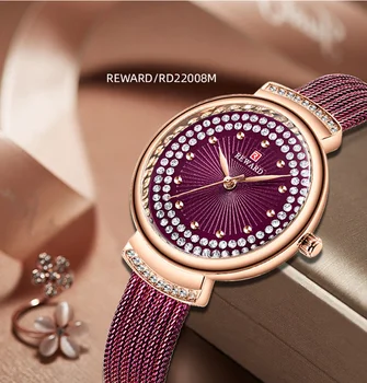 

TOP Brand REWARD Purple Women Watch with Elegant Czech Diamond Personality Design Female Valentine Gift Bling Wristwatches
