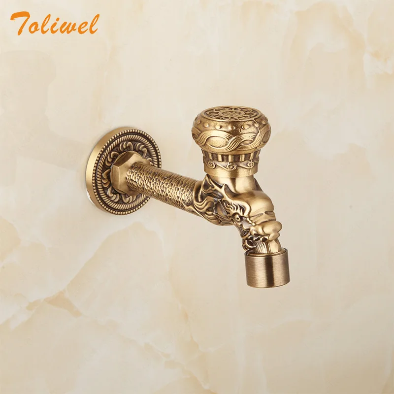 Antique Brass Outdoor Faucet Garden Bibcock Tap Bathroom Wall Mounted Mop Faucet 