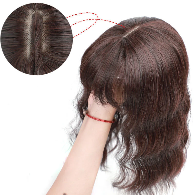

Toupee Hair Topper Closure Short Water Wave Clip In Hair Extension Black Brown fiber hair Synthetic Hair Wig For Women