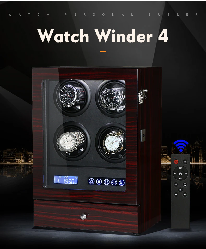 Роскошные часы winder 4 автоматические часы с коробкой с ЖК-сенсорным/TPD режимом механический намоточный дисплей черное дерево отделка для мужской подарок
