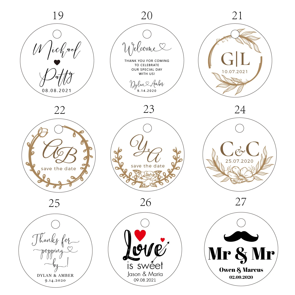 3.5 cm diameter round label cardboard label rose gold personalized customization wedding anniversary party