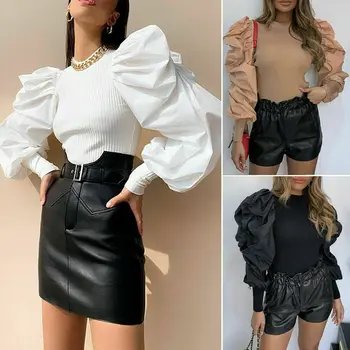 

Women Long Sleeve Bodysuit Leotard Tops Blouse Jumpsuit Rompers Bodysuit Ladies Puff Sleeve Tops Pullover Sweater Blouse