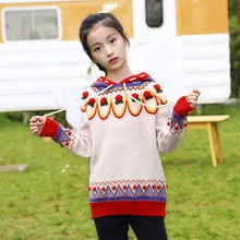 Теплый зимний свитер ярких цветов для девочек-подростков, свитер с флисовой одеждой, детская одежда, От 6 до 14 лет