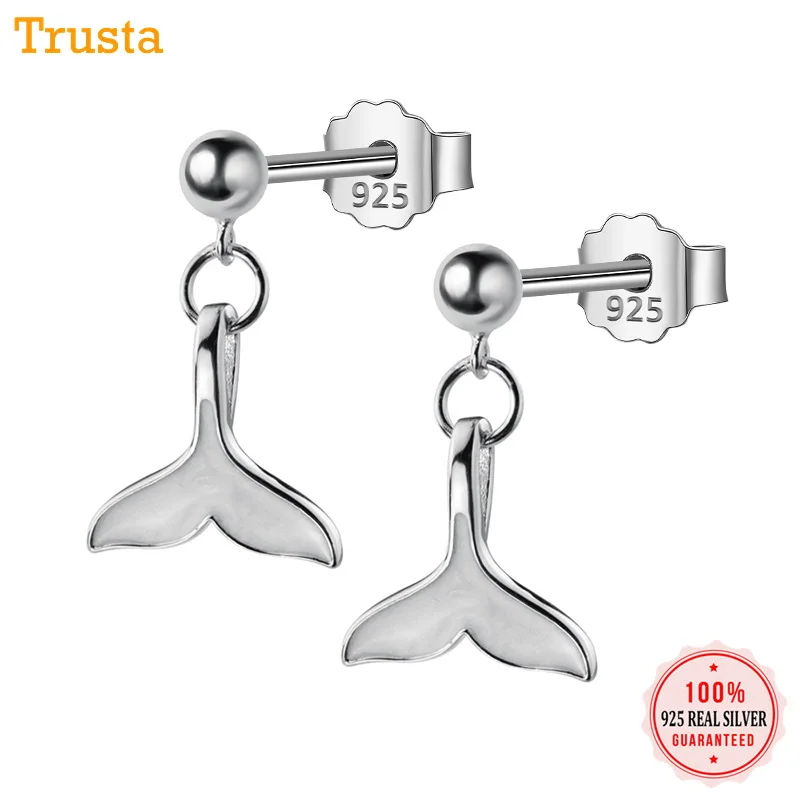 Trusta 100% 925 цельные серьги гвоздики из настоящего серебра с хвостом русалки и Кита