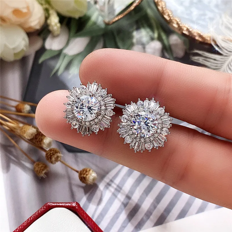 Huitan Gorgeous Women Stud Earrings Full Cubic Zirconia Brilliant