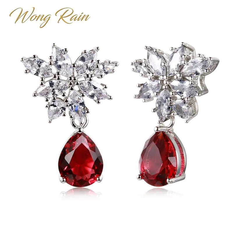 

Wong Rain Bohemian 100% 925 Sterling Silver Water Drop Pear Ruby Gemstone Drop Dangle Cocktail Earrings Fine Jewelry Wholesale
