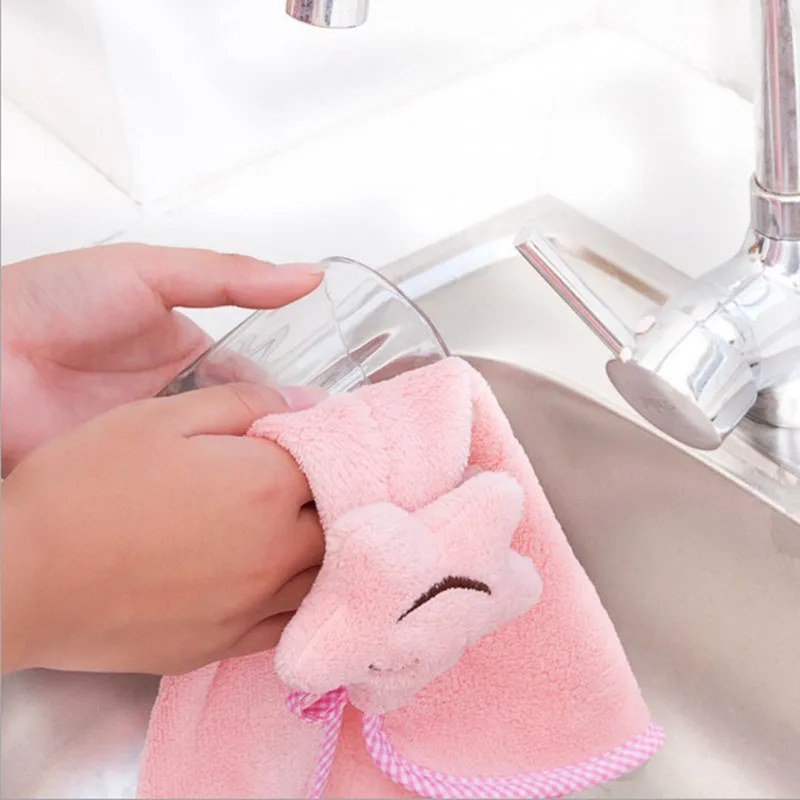 Bathroom Smiling Face Hanging Hand Towels Kitchen Towel Absorbent Dishcloths SG 