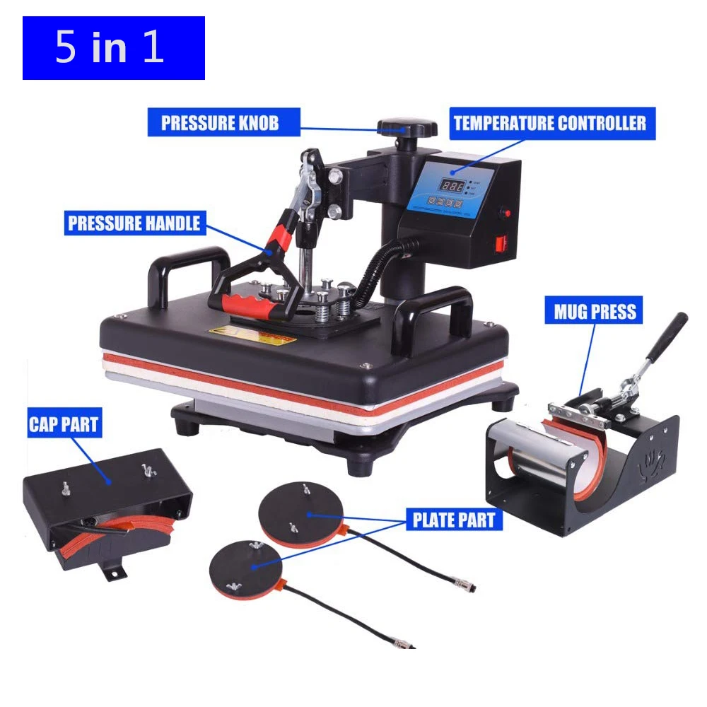 

Cheap 30*38CM 5 in 1 Combo Heat Press Printer Sublimation Machine Heat Press Machine for T-shirts Plates/Cap/Mug/Phone Covers