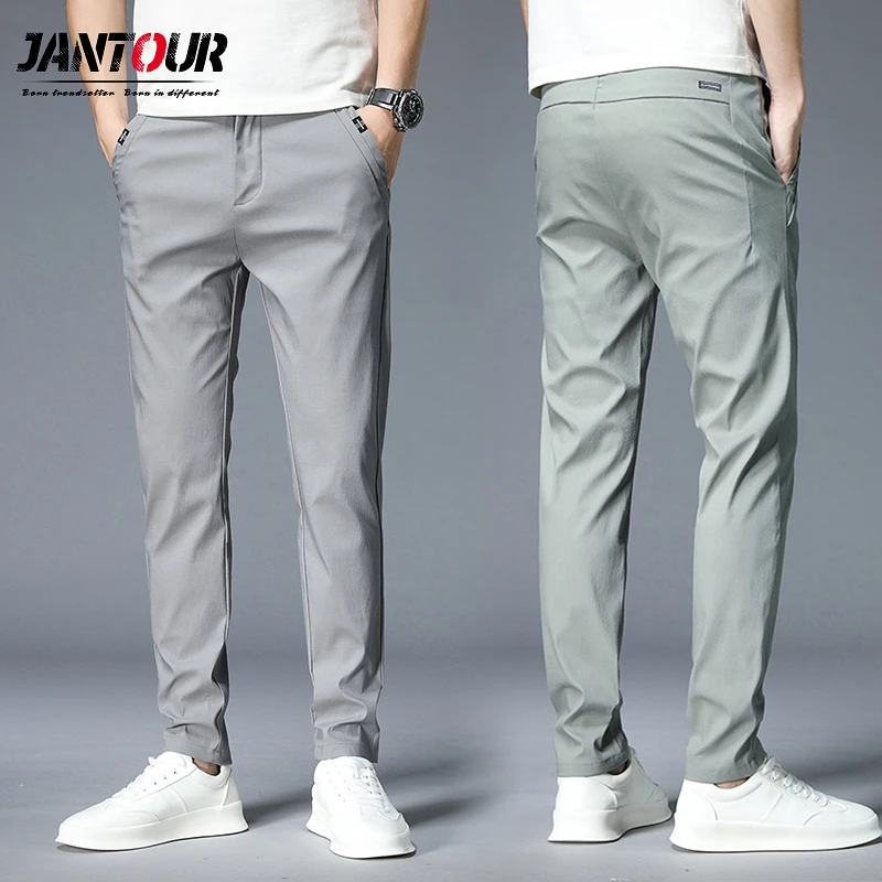 2022 Summer Men's Thin Cotton Casual Pants Korean Casual Slim Fit Pant For Men Fashion Black Gray ArmyGreen Trousers Male 28-38 khaki pants outfit