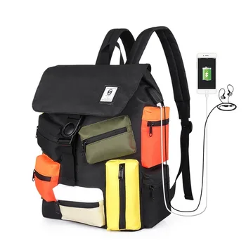 

Contrasting Color Backpack College Style Harajuku Student Bag Korean Style Simple Men's Backpack travel backpack Oxford