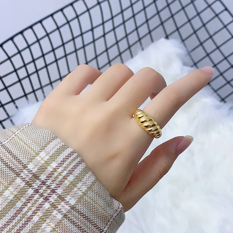 Silver Ring Oblique Thread French Ring Women Simple Opening Jewelry Prevent Allergy