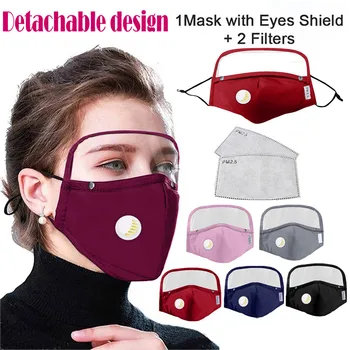 

Detachable Protective Breathing Face Mask With Eyes Shield + 2 Filters Face Mask Black Mouth Mask Reusable Mask Washable