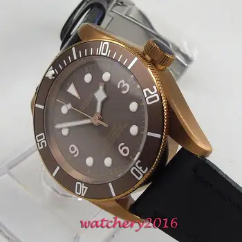 

41mm Corgeut Brown Dial Sapphire Glass luminous Bronze case leather strap miyota automatic men's Watch