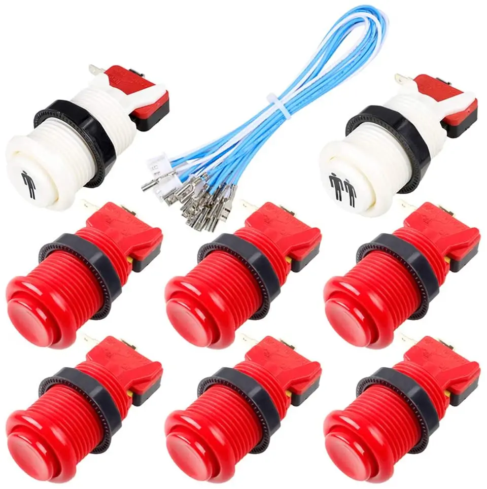 EG STARTS 8X 30mm Happ Type Standard Push Buttons Switch with 20cm Buttons Cable for Arcade Joystick Arcade1up Games Console 