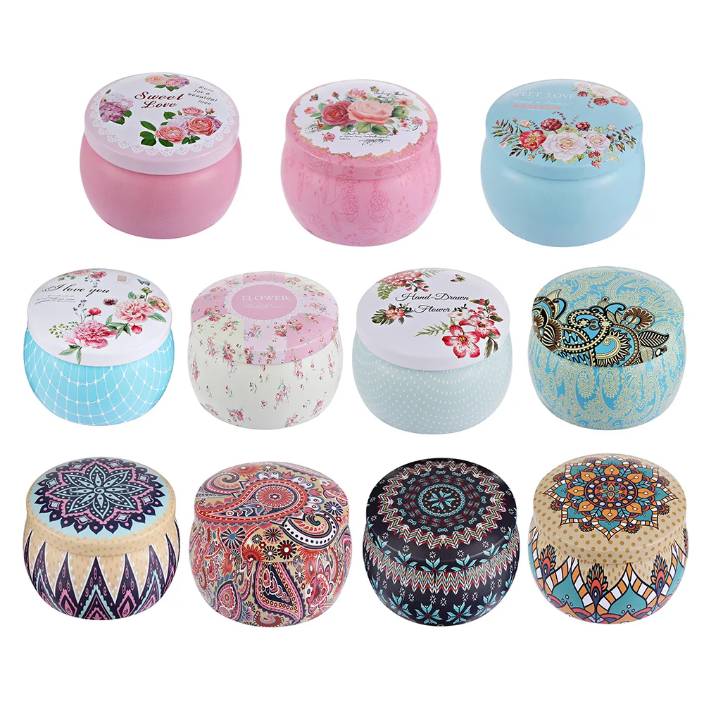 

New Vintage Plating Iron Drum-shaped Candy Iron Box Dampproof European Flower Printed Sealed Jar Tea Pot Candle Pot Container