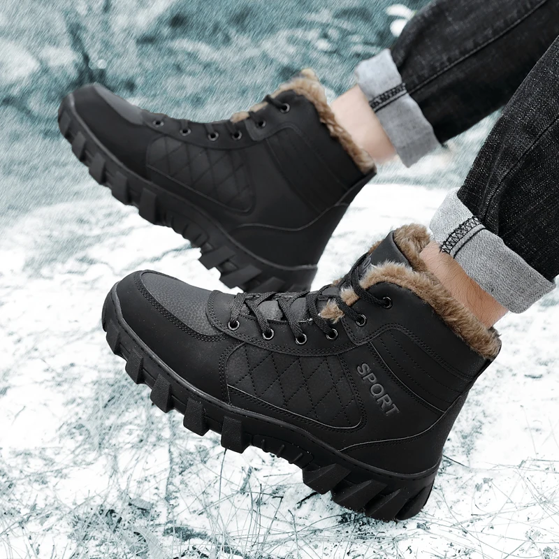 

Snow boots men's winter warm men's shoes plus velvet thick men's cotton shoes outdoor waterproof high help Martin cotton boots