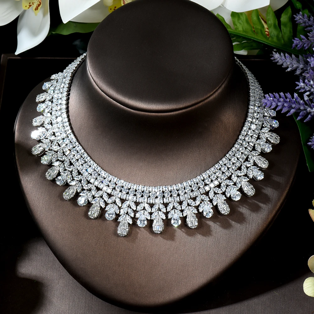 HIBRIDE Water Drop Big Luxury Zirconia African Jewelry Set Nigerian Wedding 4pcs Necklace Earring Set aretes de mujer N-677 - Image 4