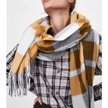 

Cashmere plaid scarf in autumn and winter imitates cashmere fringed decorative warm shawl
