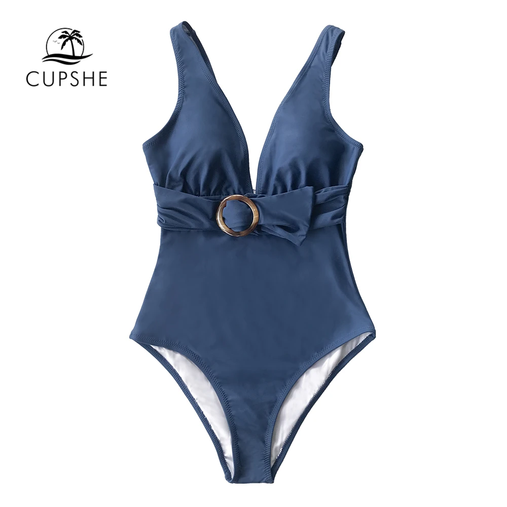 CUPSHE, темно-синий, с поясом, с глубоким v-образным вырезом, Цельный купальник, сексуальный, с открытой спиной, с мягкими чашечками, Женский Монокини,, для девушек, пляжный купальник, купальник