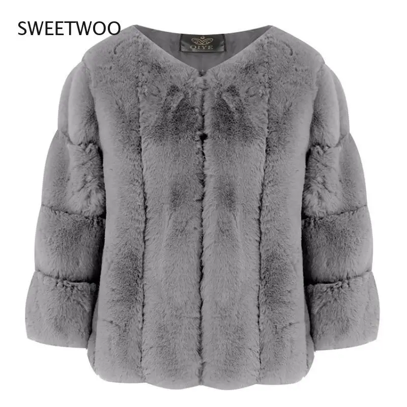 Winter Women Faux Fur Coat Thicken Short Style Soft Artificial Furs Jacket Long Sleeve O Neck Fluffy Solid Color Overcoat