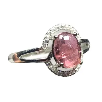 

9x7mm Natural Red Tourmaline Quartz Ring For Woman Lady Round Beads Silver Anniversary Love Gift Fashion Adjustable Ring AAAAA