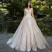 Loverxu, сексуальные, иллюзионные, с длинным рукавом, кружевные, а-образные, свадебные платья,, Роскошные, с овальным вырезом, с аппликацией, со шлейфом, винтажные, свадебные платья