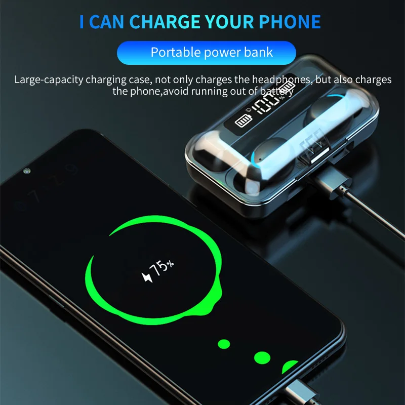 New F9 Wireless Headphones TWS Bluetooth 5 0 Earphones 8D HIFI Stereo Waterproof Earbuds Headsets Charging Box With Microphone