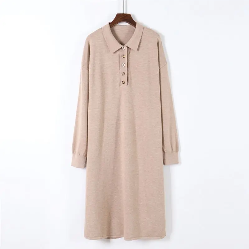 khaki XY559 ONLYSVTER/осенне-зимнее вязаное длинное прямое платье-свитер макси с отложным воротником, свободное платье миди, пуловер, свитер, платье-Халат - Цвет: khaki XY559
