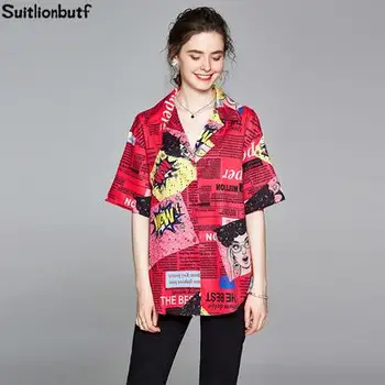

High Quality 2020 Summer Plus Size Blouse Women Letter Print Loose Blusa Mujer De Moda Vintage Shirt Ropa Mujer Streetwear Vadim