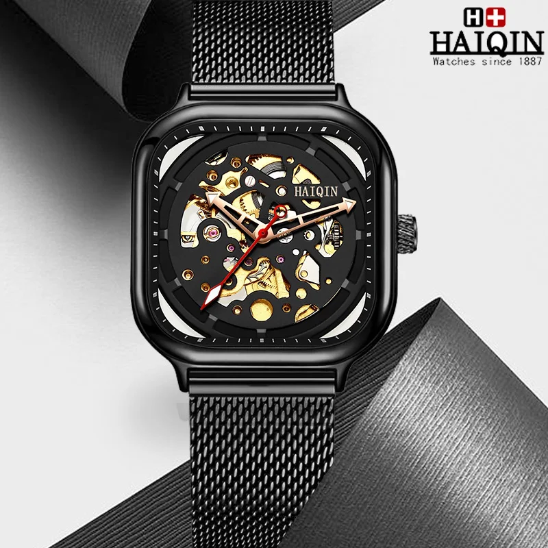 

HAIQIN 2019 New Men's Mechanical Watches Automatic Watch Men Wristwatch Mens Skeleton Tourbillon Military Watch Men Montre Homme