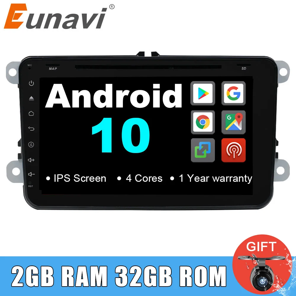 Автомагнитола Eunavi 2 Din Android 10 для VW JETTA GOLF MK5 MK6 GTI PASSAT B6 POLO SKODA Fabia gps 2din стерео