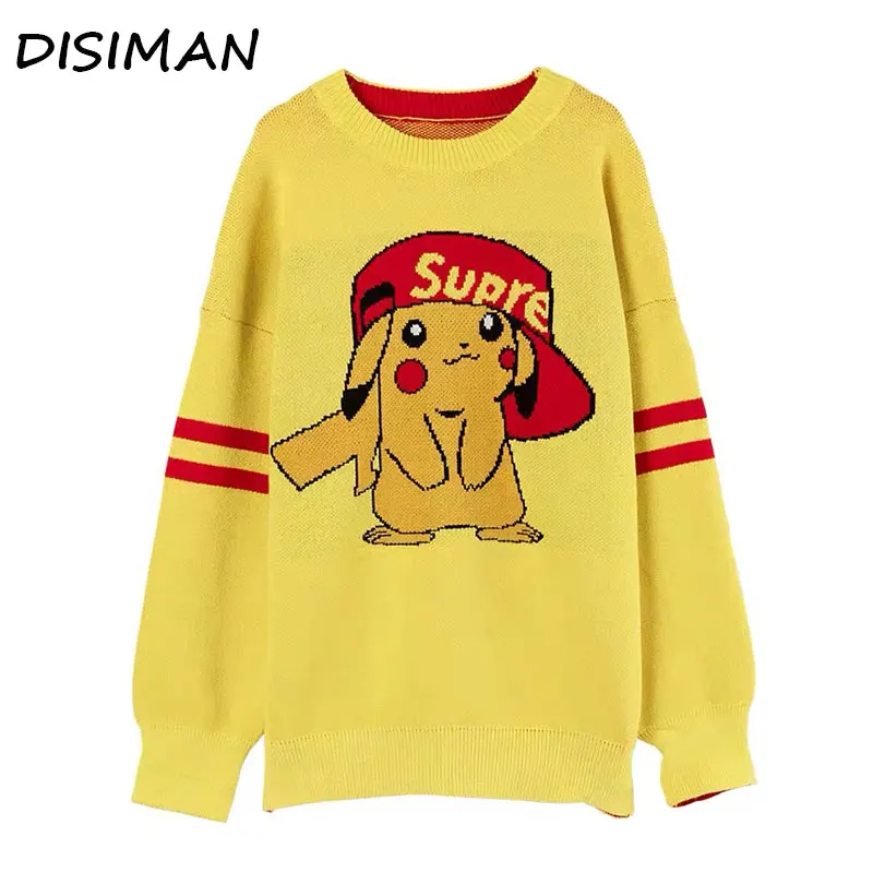 

autumn winter plus size yellow cartoon long sweater woman clothes high quality kawaii loose cute knit sweater pullover women