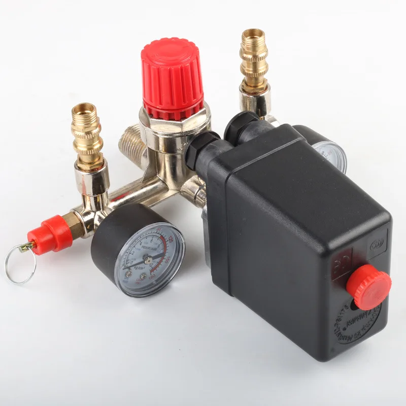 Air Compressor Pressure Valve Switch Manifold Relief Regulator Gauges 90-120PSI 230-220V Aluminum alloy bracket