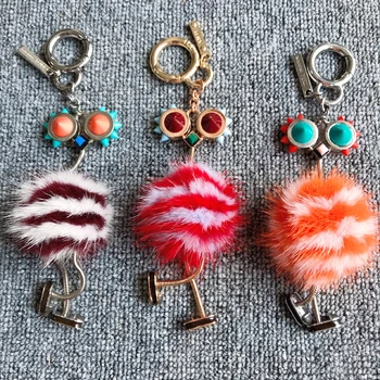 

Personality Keychain Luxury Real Mink Fur robot Keyring For Women's Car Trinkets Charm Bag Pendant Accessories Chains