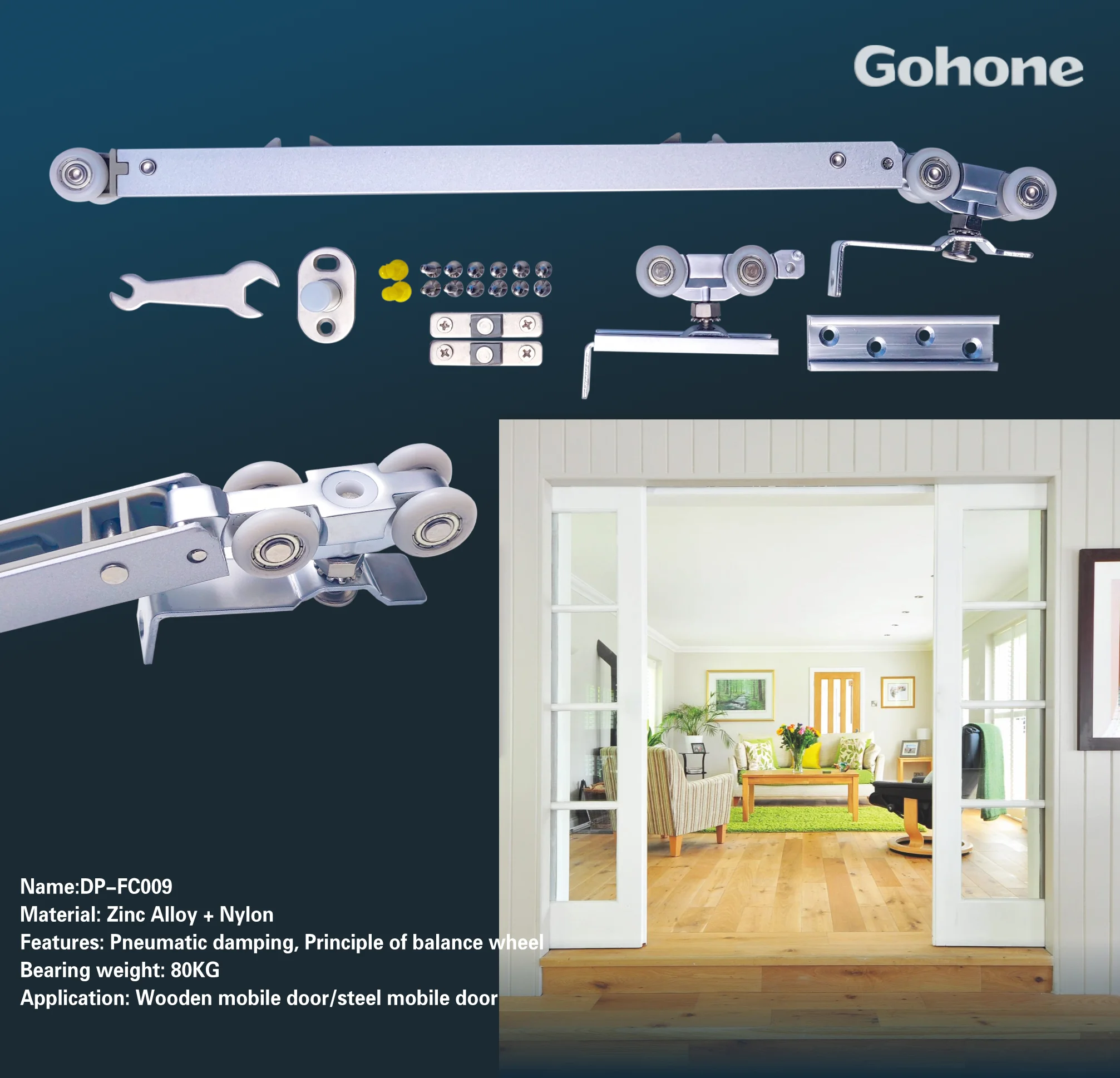 Two-way buffer hanging wheel mute sliding door pulley sliding door black hanging rail roller slide rail
